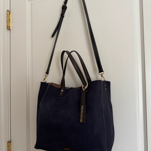Frances Valentine Margaret Navy Nubuck Leather Tote Exceptional Condition - Picture 6 of 11
